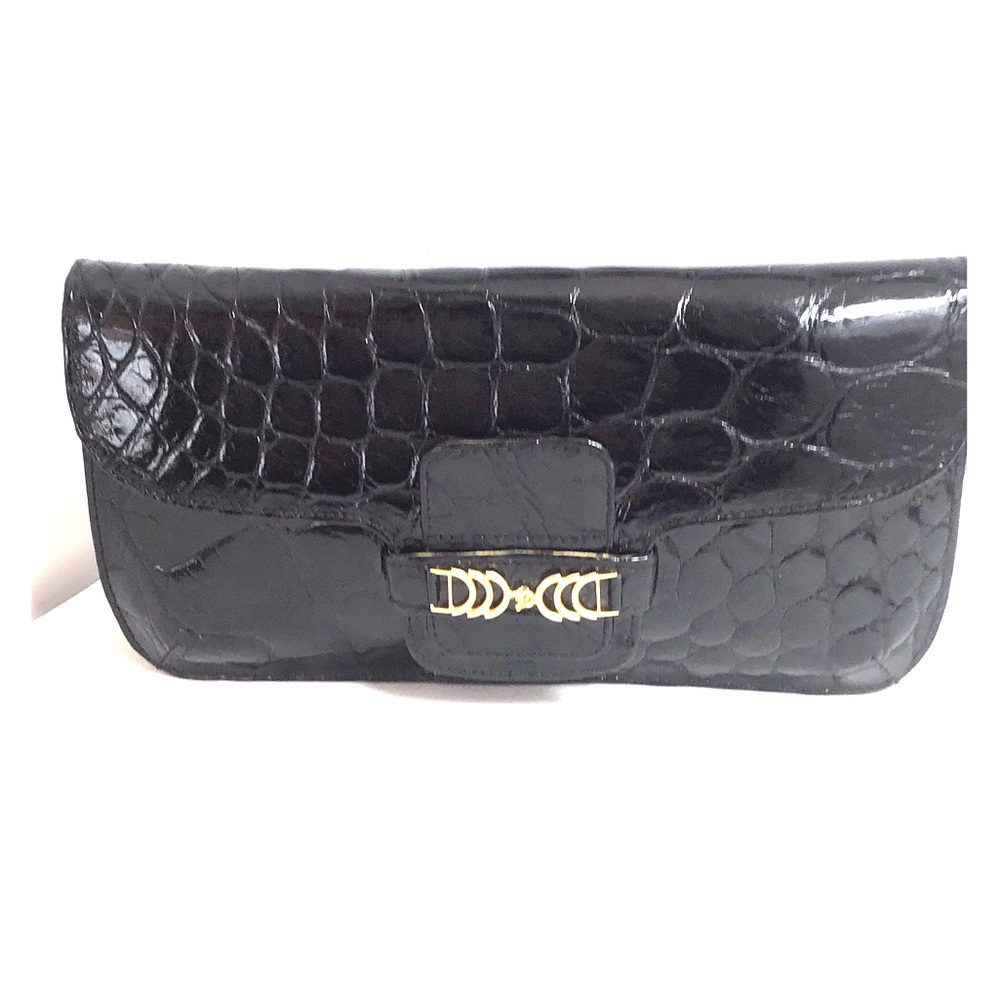 Black leather croc clutch purse